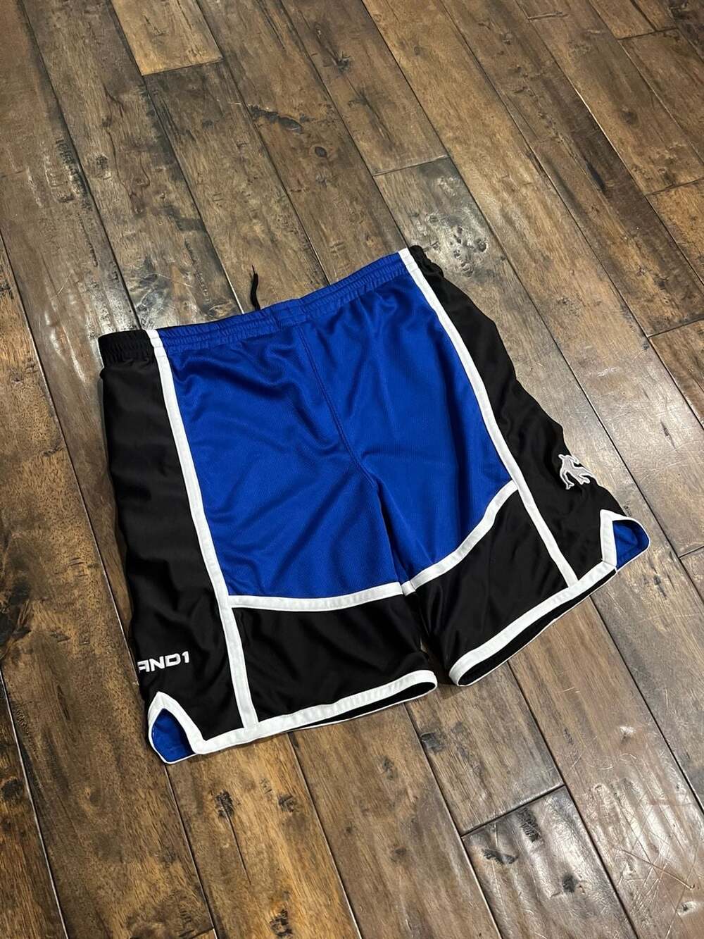 AND1 Vintage Mesh Basketball Shorts Blue Black White Size L 14/16